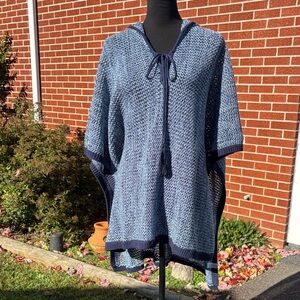 -Margaritaville *NWT* BoHo Hooded Navy Blue Knit Poncho Women’s Size XL1X